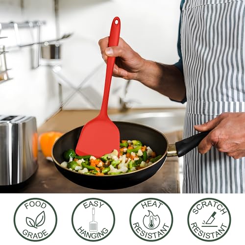 E-far Silicone Cooking Utensils Set, 25 Piece Kitchen Utensils with Holder, Non Toxic Kitchen Tools Spatula, Turner, Spoon, Ladle for Nonstick Cookware, Heat Resistant & Dishwasher Safe - Red - color: Red