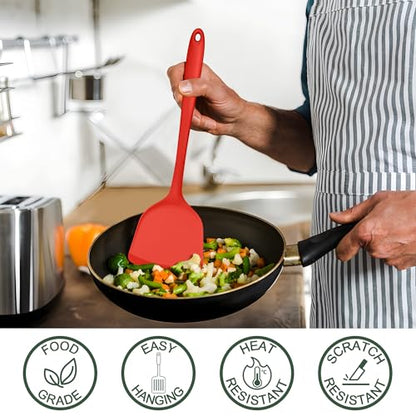 E-far Silicone Cooking Utensils Set, 25 Piece Kitchen Utensils with Holder, Non Toxic Kitchen Tools Spatula, Turner, Spoon, Ladle for Nonstick Cookware, Heat Resistant & Dishwasher Safe - Red - color: Red