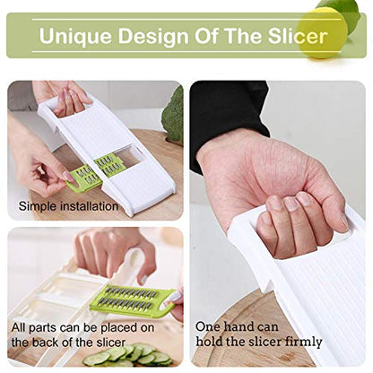 NACOLUS 5 in 1 Mandoline Slicer Vegetable Slicer Mandolin Multi Blade Potato Veggie Slicer Vegetable Cutter Julienne Shredder Potato Slicer Green - color: Green