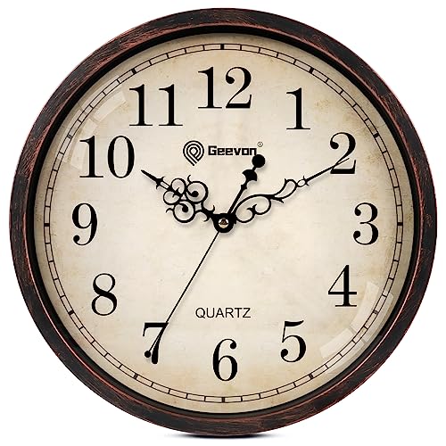 Geevon Vintage 14" Silent Wall Clock Non Ticking Analog Wall Clock Quartz Decorative Battery Operated Clock for Bedroom/Living Room/Kitchen/Office Decor - color: Brown 1, size: 14 IN