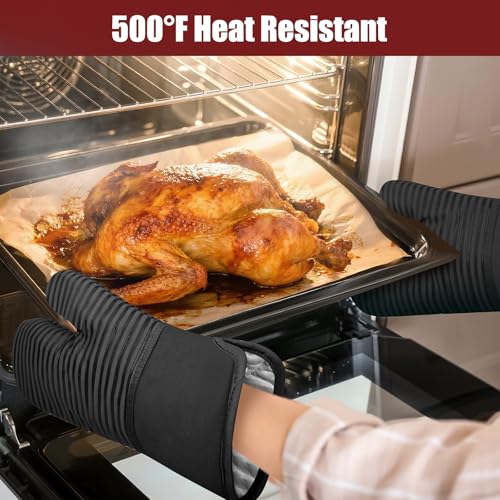 Oven Mitts and Pot Holder Sets with Silicone Grip, 500°F Heat Resistant-6 Pack Dishcloth/Dish Towels for Kitchen 100% Cotton-Value Kitchen Essentials for Cooking, Baking, Grilling-Black - color: Black