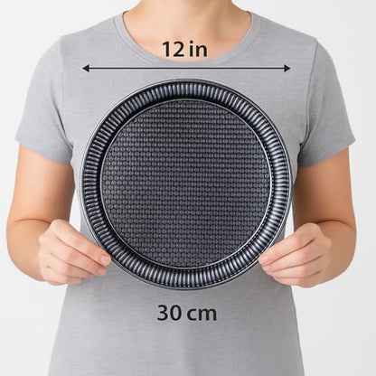 Alisveristime Round Hammered Metal Serving Tray – Ottoman Style, (11.8" Diameter, 12.6 oz) 5 Color Options (Black) - color: Black