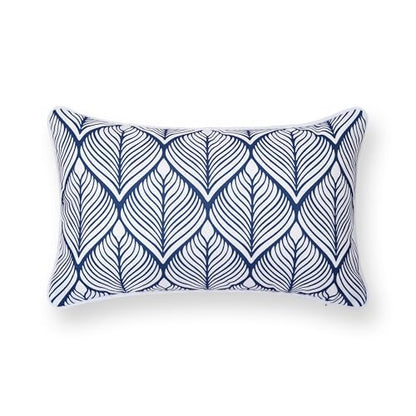 Hofdeco Premium Coastal Patio Indoor Outdoor Lumbar Pillow Cover Only, 12"x20" Water Repellent for Backyard, Couch, Navy Blue Print Geometric Leafs - color: Navy Blue Geometric Leafs 12"x20"