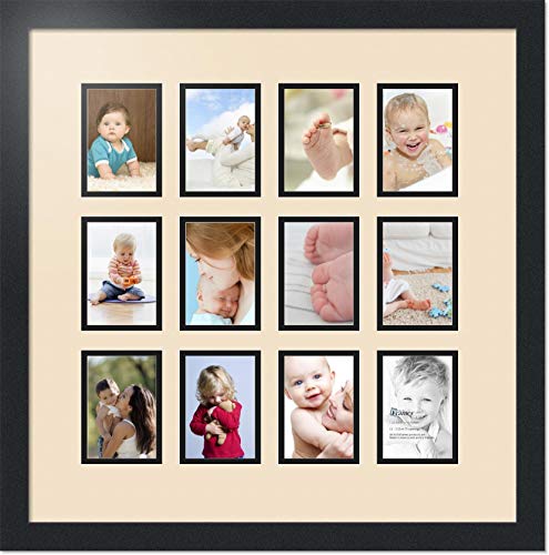 ArtToFrames Double-Multimat-1156-783/89-FRBW26079 Collage Photo Frame Double Mat with 12-3.25x4.75 Openings and Satin Black Frame - color: French Creme, size: 12 - 3.25x4.75