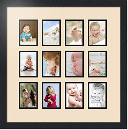 ArtToFrames Double-Multimat-1156-783/89-FRBW26079 Collage Photo Frame Double Mat with 12-3.25x4.75 Openings and Satin Black Frame - color: French Creme, size: 12 - 3.25x4.75