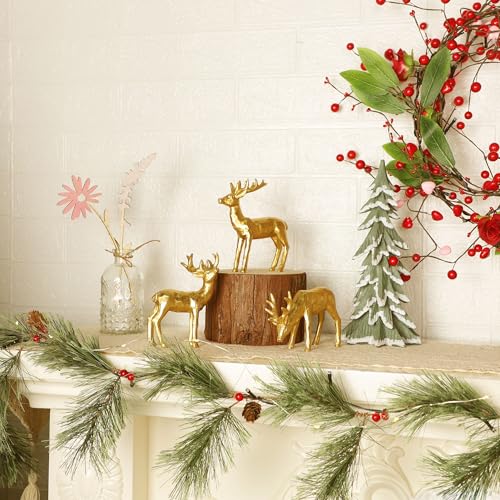 Lulu Home 3 PCS Christmas Tabletop Decorations, Resin Reindeer Peer | Golden Reindeer Figurines, Diverse Postures, Xmas Holiday Winter Centerpieces Ornaments for Mantel Shelf Sill Decor - style: 3 Peers