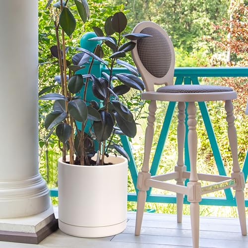 D'vine Dev 10 Inch Ceramic Planter Pot, Oatmeal, 94-O-E-8 | Modern Cylinder Design, Drainage Hole & Saucer Included, Stable Structure, Elegant Home Accent - color: Oatmeal, size: Large