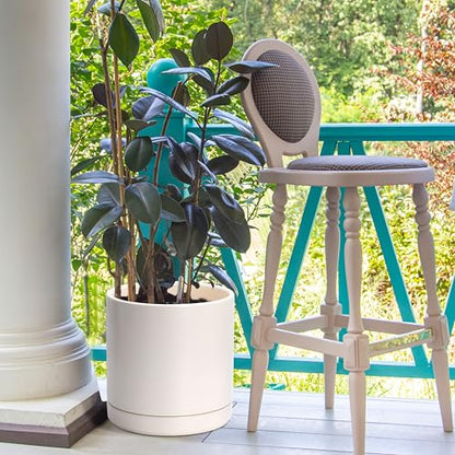 D'vine Dev 10 Inch Ceramic Planter Pot, Oatmeal, 94-O-E-8 | Modern Cylinder Design, Drainage Hole & Saucer Included, Stable Structure, Elegant Home Accent - color: Oatmeal, size: Large