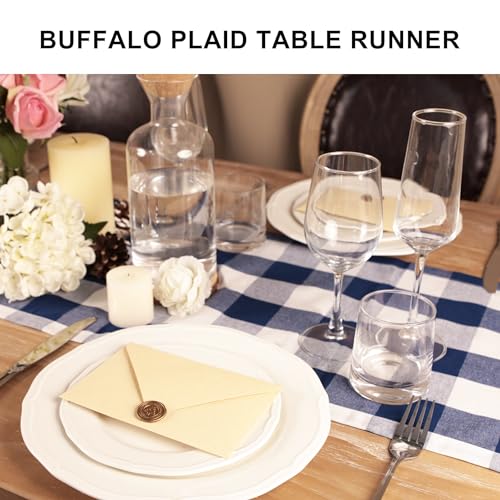 Buffalo Plaid Cotton Blend Table Runner,Buffalo Check Collection,Checkered Table Runner,Classic Farmhouse Table Runner,14x72- Navy and White - color: Navy and White, size: 14*72inch