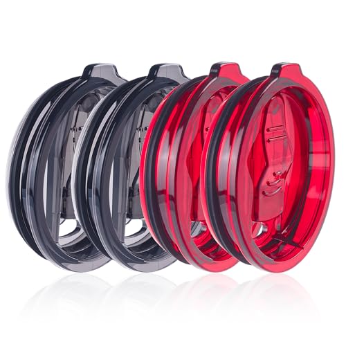 4 Replacement Lids for 30oz Stainless Steel Tumbler Lids - Only Replace The lid With A Top Diameter Of 3.91 inches (Bottom Diameter Of 3.74 inches) - color: 30OZ seal (2 Red + 2 Black)