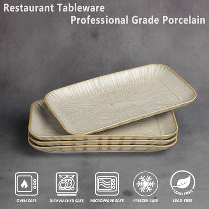 9.6-inch ceramic dinner plates (4-pack), rectangular salad plates, serving plates, dinner plate set, dessert plates. Suitable for serving salads, appetizers, desserts, and fruits. - color: White3