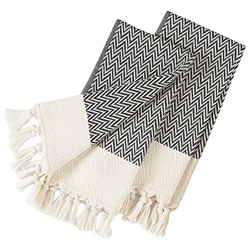 Kitchen Hand Towels and Dishcloths Set of 2, Turkish Hand Towels for Bathroom, 100% Cotton Tea Towel Gift Set (14 x 30 Inches, Black) - color: Black