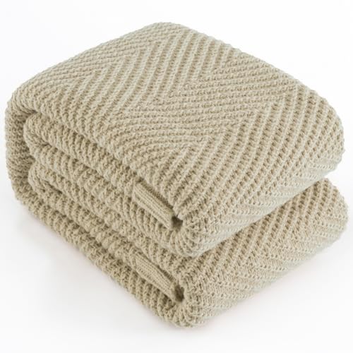 Knitted Throw Blanket for Couch, 60X80 Chevron Bed Knit Throws | Light Beige Lightweight Living Room Decor, Super Soft Boho Bedding Blankets, Cozy Herringbone Textured, Chair Sofa Cover - color: Light Beige, size: Twin (60"x80")