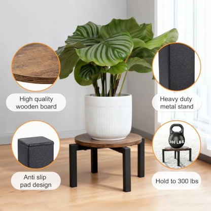 Vigordream Plant Stand Indoor, Heavy Duty Sturdy Metal Plant Pot Holder | Modern Wooden Planter Stool, Single Flower Pot Stands Low Short Planter Riser Flower Table Fits 5-14 Inch Pots - size: Large