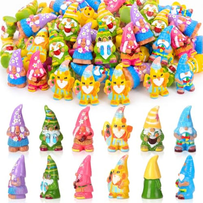 Yaomiao 60 Pcs Mini Hawaii Gnome Figurines Summer Tiny Resin Statues Starfish Plumeria Gnomes Figures Resin Gnome Decorations for Beach Hawaiian Party Favor Gift Tiered Tray Decor - style: Summer Hawaii