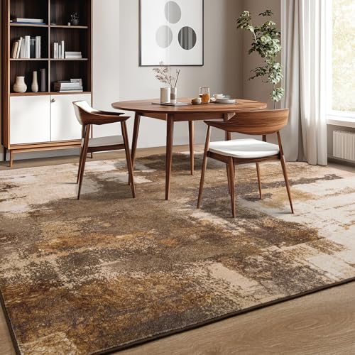 Kelarea Washable Area Rug 10x14 Non-Slip Low Pile Abstract Brown | Water & Stain Resistant, Pet Friendly, Easy Clean, Ultra Soft, for Living Room, Bedroom, Nursery, Ofiice - color: Brown, size: 10' x 14' (Rectangular)