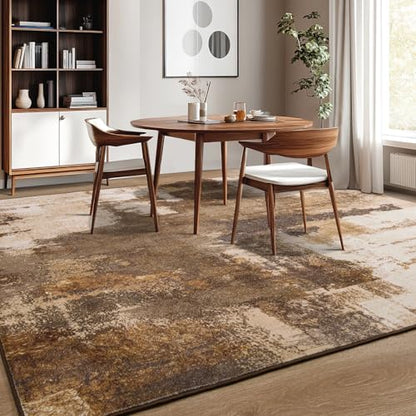 Kelarea Washable Area Rug 8x10, Non-Slip Low Pile Abstract Brown | Water & Stain Resistant, Pet Friendly, Easy Clean, Ultra Soft, for Living Room, Bedroom, Nursery, Ofiice - color: Brown, size: 8' x 10' (Rectangular)