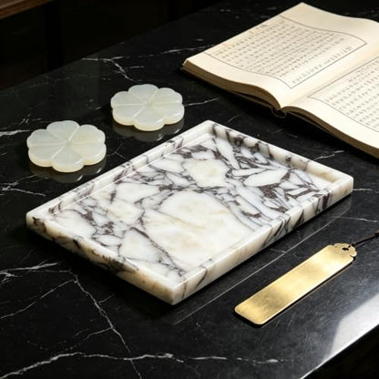 Natural Marble Tray Jewelry Perfume Decorative Tray for Home Bathroom Decor | 11.8x7.9x0.7 Inch Real Stone Tray for Coffee Table Vanity Trinket Candle
