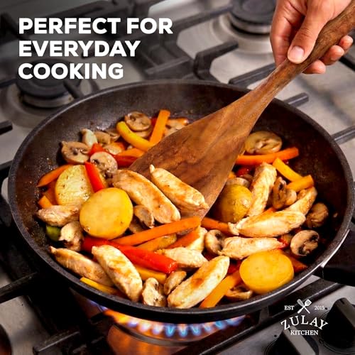 Zulay Kitchen 9-Piece Teak Wood Cooking Utensil Set – Non-Toxic & Non-Stick Safe Wooden Spoons & Kitchen Tools with Comfortable Grip, Smooth Finish Natural Teak – Perfect Kitchen Gift Set - size: 9 Piece