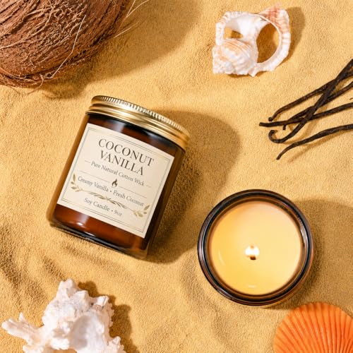 Coconut Vanilla Candle - 9oz Scented Candle, Natural Soy Candles for Home | Creamy Vanilla & Fresh Coconut Scent. 9 oz Soy-Coconut Wax Candle for Bedrooms, Baths, Reading & Spa. A Cozy Gift for Women - color: 1 Pack Coconut Vanilla Candle