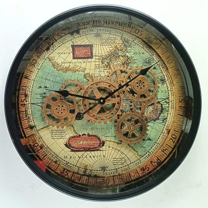 24'' Inch Round Real Moving Gear Wall Clock Portugal Line (Black Antique, 24 inches (60 cm))