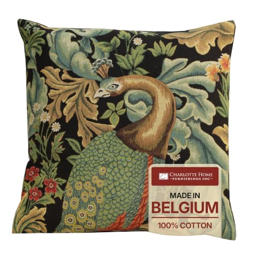 William Morris Peacock Tapestry Throw Pillow Cover 18 x 18 in - color: Black Peacock