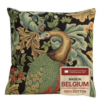 William Morris Peacock Tapestry Throw Pillow Cover 18 x 18 in - color: Black Peacock