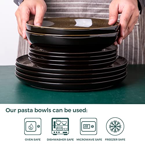 LERATIO 9.0" Ceramic Pasta Bowls Set of 6,38oz Large Stoneware Bowls Set | Reactive Glaze Serving Bowls Set,Wide Bowl for Pasta,Salad,Fruit & Noodles,Housewarming & Wedding Gift-Chestnut - color: Coffee, size: Set of 6