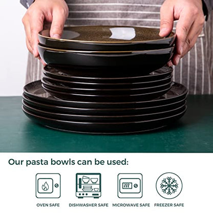 LERATIO 9.0" Ceramic Pasta Bowls Set of 6,38oz Large Stoneware Bowls Set | Reactive Glaze Serving Bowls Set,Wide Bowl for Pasta,Salad,Fruit & Noodles,Housewarming & Wedding Gift-Chestnut - color: Coffee, size: Set of 6