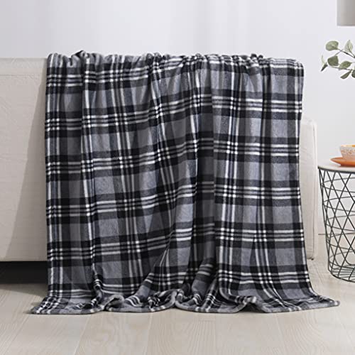 Elegant Comfort Luxury Velvet Super Soft Christmas Prints Fleece Blanket-Holiday Theme Home Décor Fuzzy Warm and Cozy Throws for Winter Bedding, Couch and Gift, 50 x 60 inch, Gray Plaid Throw - color: Gray Plaid, size: 50 in x 60 in