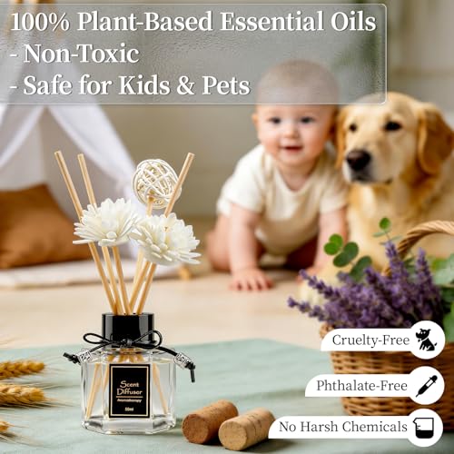 TonJin 2PCS Gardenia Reed Diffuser Set 1.7 fl oz with 6 Scent Sticks, White Floral Home Fragrance, Natural Scented Oil Sticks for Bathroom, Living Room & Bathroom | Non-Toxic Air Freshener