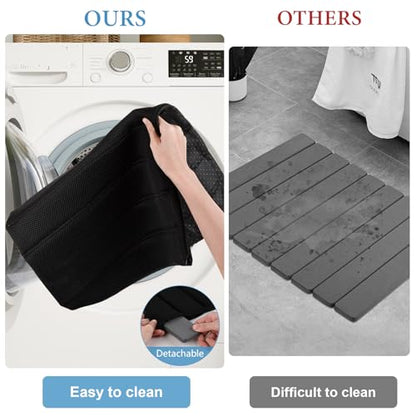 Heagoale Ultra Quick Drying Stone Bath Mat Diatomaceous Earth Shower Mat Non-Slip Foldable Dish Drying Mats for Bathroom Floor, Kitchen Counter, Pet, 23x15, Black - color: Black