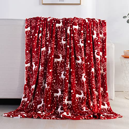 Elegant Comfort Luxury Velvet Super Soft Christmas Prints Fleece Blanket-Holiday Theme Home Décor Fuzzy Warm and Cozy Throws for Winter Bedding, Couch and Gift, 50 x 60 inch, Red Reindeer - color: Red Reindeer, size: 50 in x 60 in