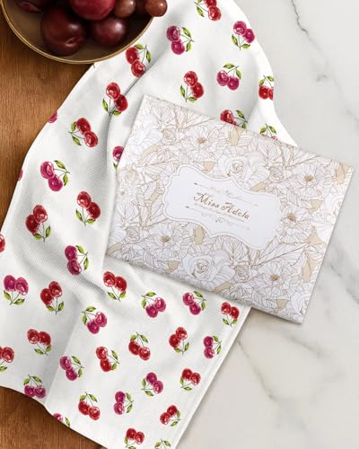 2pcs Cotton Waffle Kitchen Towels, Cherry | Waffle Weave, Terry Cloth, Pure Cotton, Sustainable, 16"x26", Highly Absorbent, with Hanging Loop, Giftable Package - color: Cherry