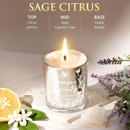 Scented Candles for Women, 3 Pack Soy Wax Candle Gift Sets for Home Scented | Holiday Votive Candle Gifts Set, Christmas Birthday Gifts for Women Mom Friend - Eucalyptus Mint/Bergamot Jasmin/Sage Citrus - color: Silver, Sage Green, Blue