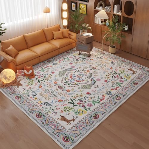 Rugcomf Living Room Rug 5x7 Rug Machine Washable Area Rug Floral Non-Slip Low Pile Large Rugs for Living Room, Bedroom, Farmhouse, Dining Room, Kids Playroom(Colorful) - color: Colorful, size: 5' x 7' (Rectangular)