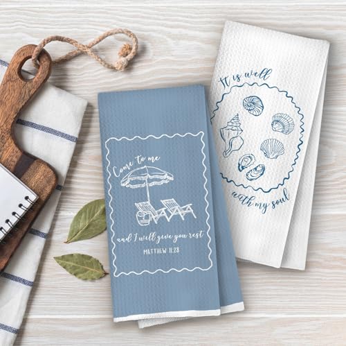 Christian Ocean Kitchen Towels Set - Blue Encouraging Christian Gifts Dish Towels, Beachy Religious Gifts Hand Towel, Christian Psalm Scripture Tea Towel, 16x24 Inches Set of 2 - color: Christian- 02