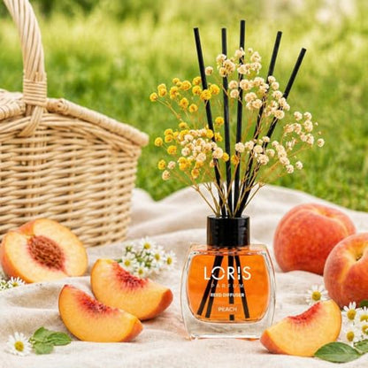 Loris Peach Reed Diffuser Set with Dried Flowers | Reed Diffusers for Home with Sticks | Bathroom Diffuser & Room Scent | Long-Lasting Home Fragrance | 120 mL / 4.06 fl oz - color: Peach