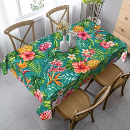 Worltoldb Pineapple Tablecloths Polyester Table Cloth for Kitchen Dinning Table Washable Tropical Table Cover for Parties Wedding Picnic - color: White1
