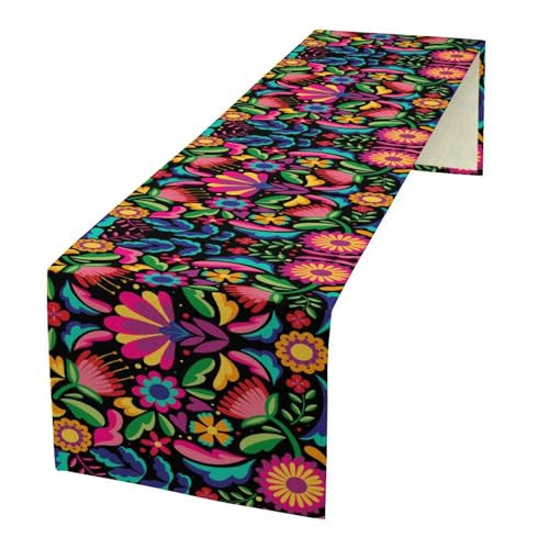 Floral Mexican Table Runner, Mexico Day of The Dead Table Table Runner Decoration for Home Party Kitchen Dining 13x36in - color: Mexican-2, size: 13x36in
