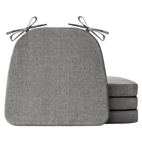 IASEAHK Chair Cushions for Dining Chairs Set of 4, Non Slip Kitchen Chair Pads, 17" x 16" x 2", Indoor Dining Chair Cushions with Ties, D-Shaped Seat Cushions for Kitchen Chairs, Dark Grey - color: Dark Grey, size: 4 Pack