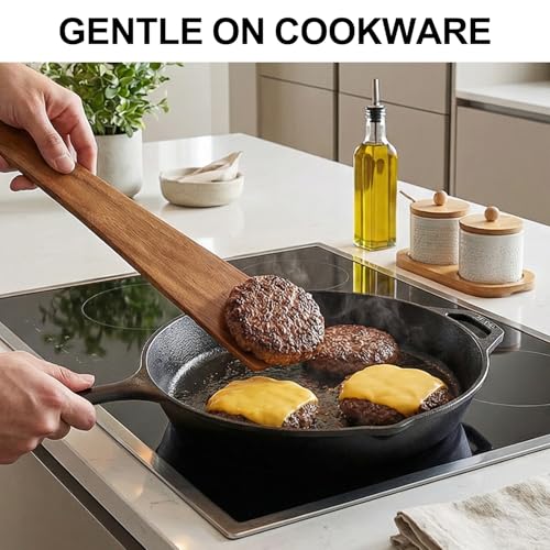 2Pcs Non Toxic Flat Thin Wood Spatula for Cooking Utensil Cast Iron Scraper | Acacia Wooden Spatula Scraper Earlywood Kitchen Utensil Set Japanese Baking Tools Egg Flipper Pancake Wok Spatulas Turner - color: 2 PCS FLAT SPATULA