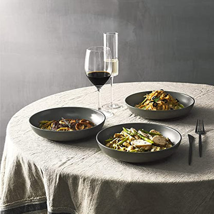 Y YHY Pasta Bowls Set of 6, Large Salad Serving Bowls, Porcelain Soup Bowls 30 Ounces, Wide and Flat, Microwave Dishwasher Safe, Matte Grey - color: Matte Gray, size: 30 oz