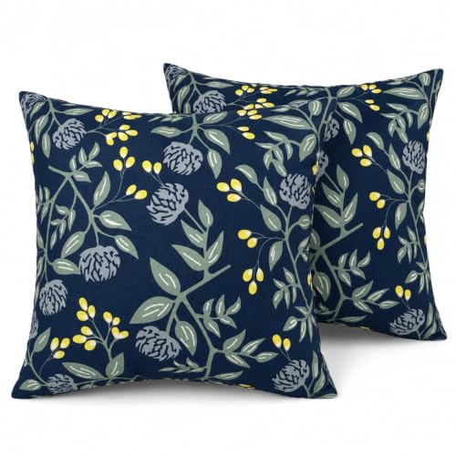 Waterproof Outdoor Throw Pillows with Inserts 18 x 18 Inch | Pack of 2 Patio Decorative Pillows, Square Outdoor Pillows for Patio Furniture Porch Garden Deck Balcony Couch and Sofa - color: Blue-purple Flowers