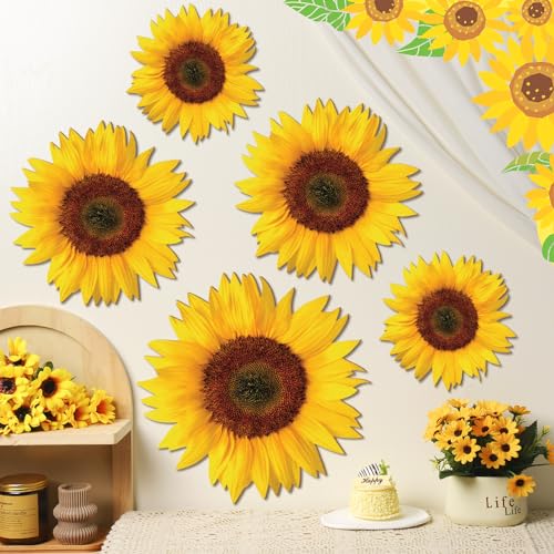 Thyle 6 Pcs Summer Sunflower Wall Decor Wood Sunflower Wall Art Farmhouse Flower Hanging Decorations Indoor Summer Flower Wooden Hanging Sign for Home, Kitchen, Porch - style: Artistic Style