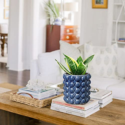 6 Inch Ceramic Planter Pot for Indoor Plants with Drainage Hole Bubble Flower Planter Hobnail Plant Pot Garden Planter Blue Succulent Plant Pot Utensil Holder - color: Blue # 6 Inch