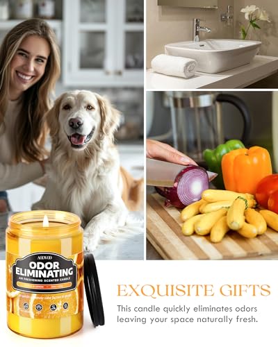 AOOVOO Citrus Lemon Odor Eliminating Candle - 22oz Soy Candles for Home | Eliminates 95% of Pet, Smoke, Food, and Other Smells Quickly, Non Toxic Air Freshing Candle, Up to 110 Hours Burn time - size: 22oz