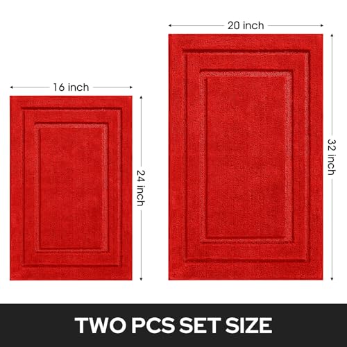 HOMEIDEAS Bathroom Rugs Sets 2 Piece, Super Soft and Absorbent Non Slip Microfiber Machine Washable Bath Mat Set (20" x 32" + 16" x 24", Red) - color: Loop- Red, size: 1'4" x 2'8" (16"x24"+20"x32")