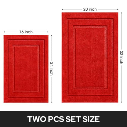 HOMEIDEAS Bathroom Rugs Sets 2 Piece, Super Soft and Absorbent Non Slip Microfiber Machine Washable Bath Mat Set (20" x 32" + 16" x 24", Red) - color: Loop- Red, size: 1'4" x 2'8" (16"x24"+20"x32")