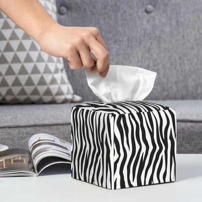 Zebra Stripes Tissue Box Cover Square,Black and White Stripe Tissue Box Holder Waterproof Leather Facial Paper Organizer Dispenser for Bathroom Home Car Nightstand Vanity Desk - color: Color-12